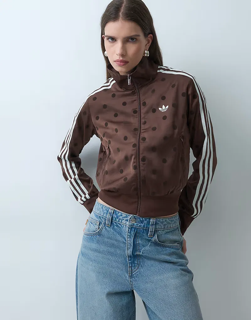 Атласная спортивная куртка Adidas Originals в коричневую точку