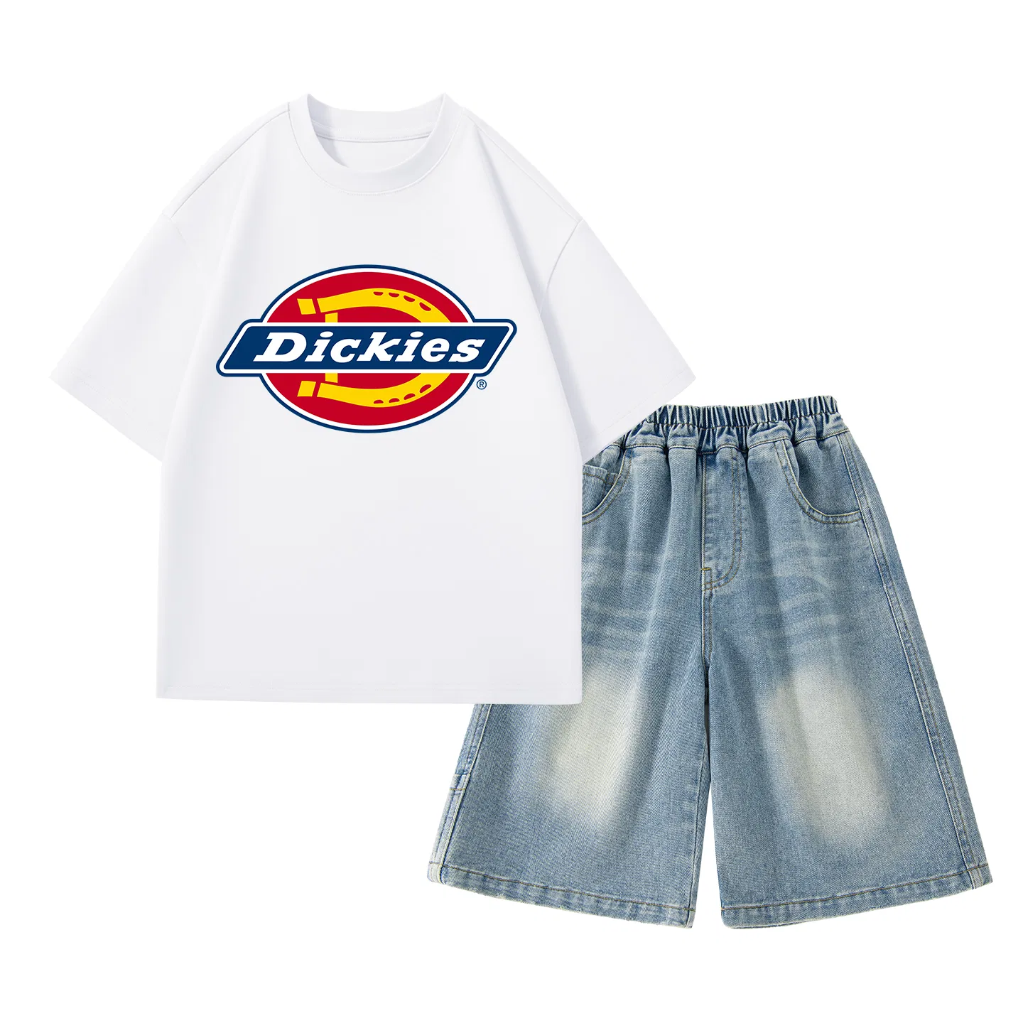 Детский спортивный комплект с круглым вырезом Dickies, Белый/Джинсовый Синий