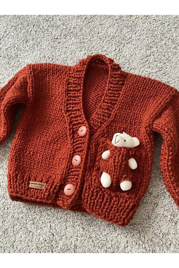 Детский кардиган для мальчиков с принтом Hand knitted teddy bear detailed boy's cardigan Nevalin, Tile