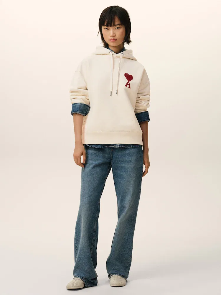 Худи с вышивкой Moonlight / Red Sun AMI PARIS, Beige