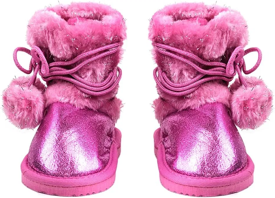 Детские зимние ботинки для девочек с подвесными помпонами NYFASHION101, Pink — фото 3