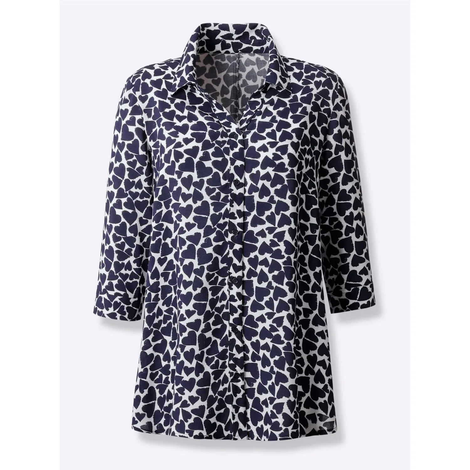 Женская удлиненная блуза с принтом Classic Basics, White/Navy/Patterned