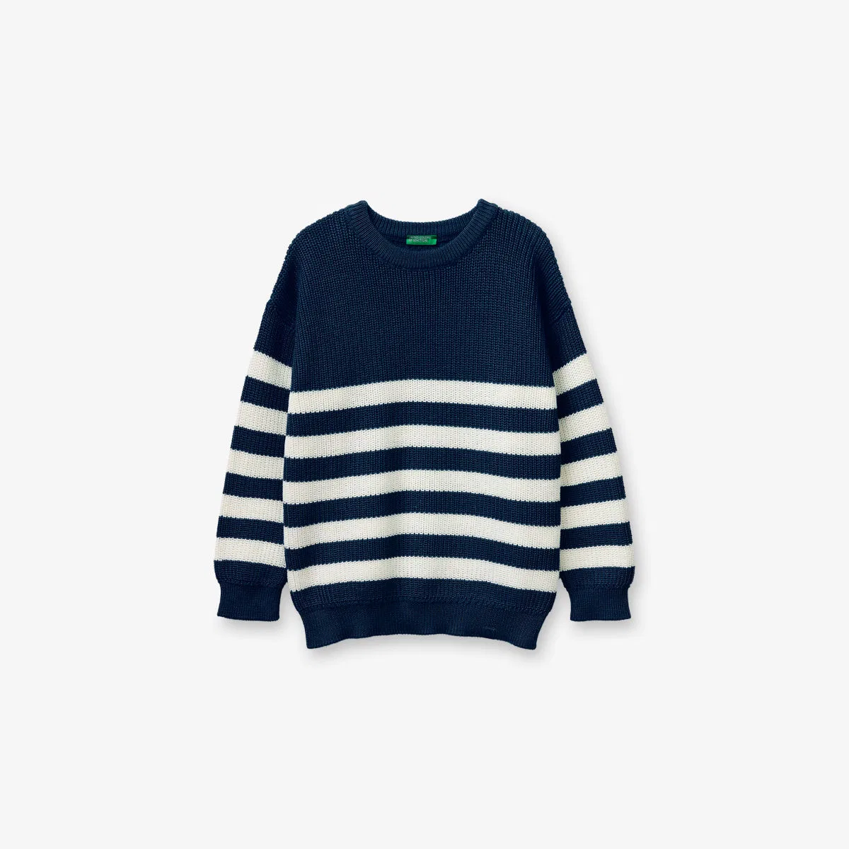 Вязаный джемпер в полоску из хлопковой смеси, 6-13 лет Benetton, синий