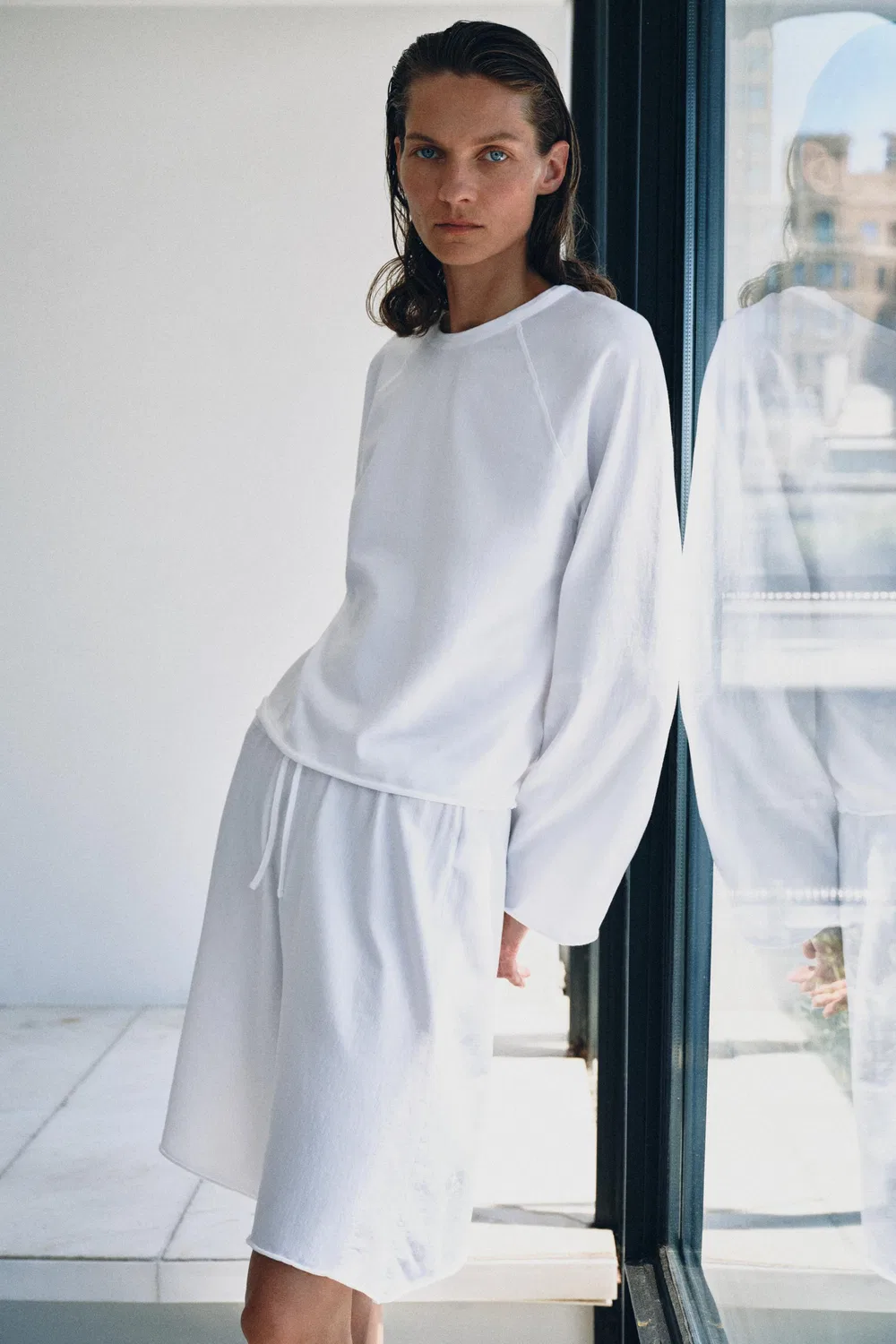 Футболка с длинными рукавами и рукавами реглан ZARA, White