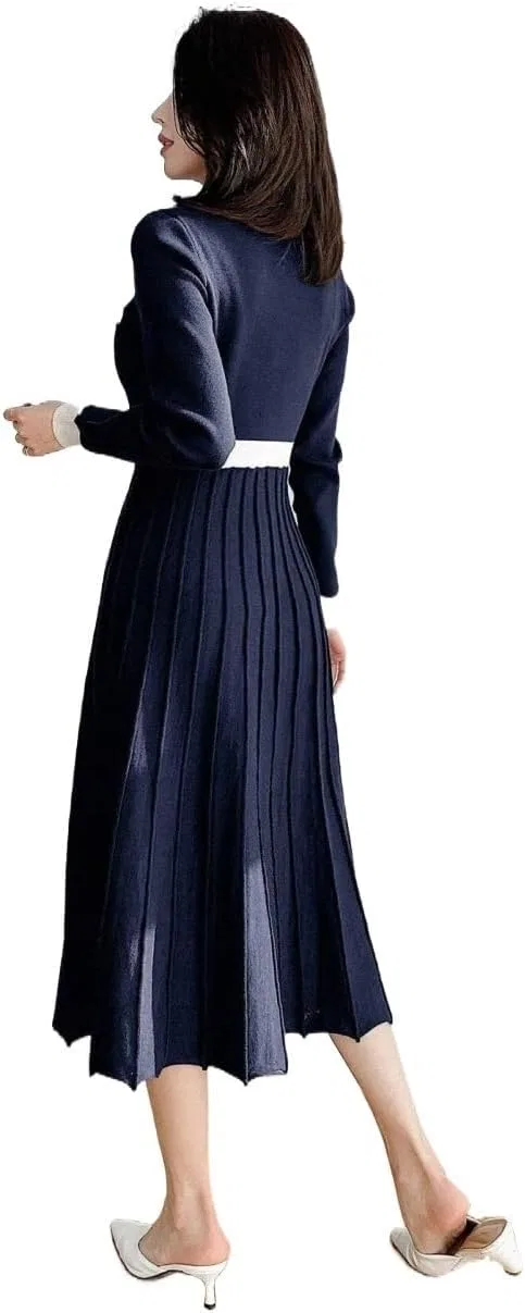 Женское платье-свитер миди с круглым вырезом, Navy Blue — фото 2