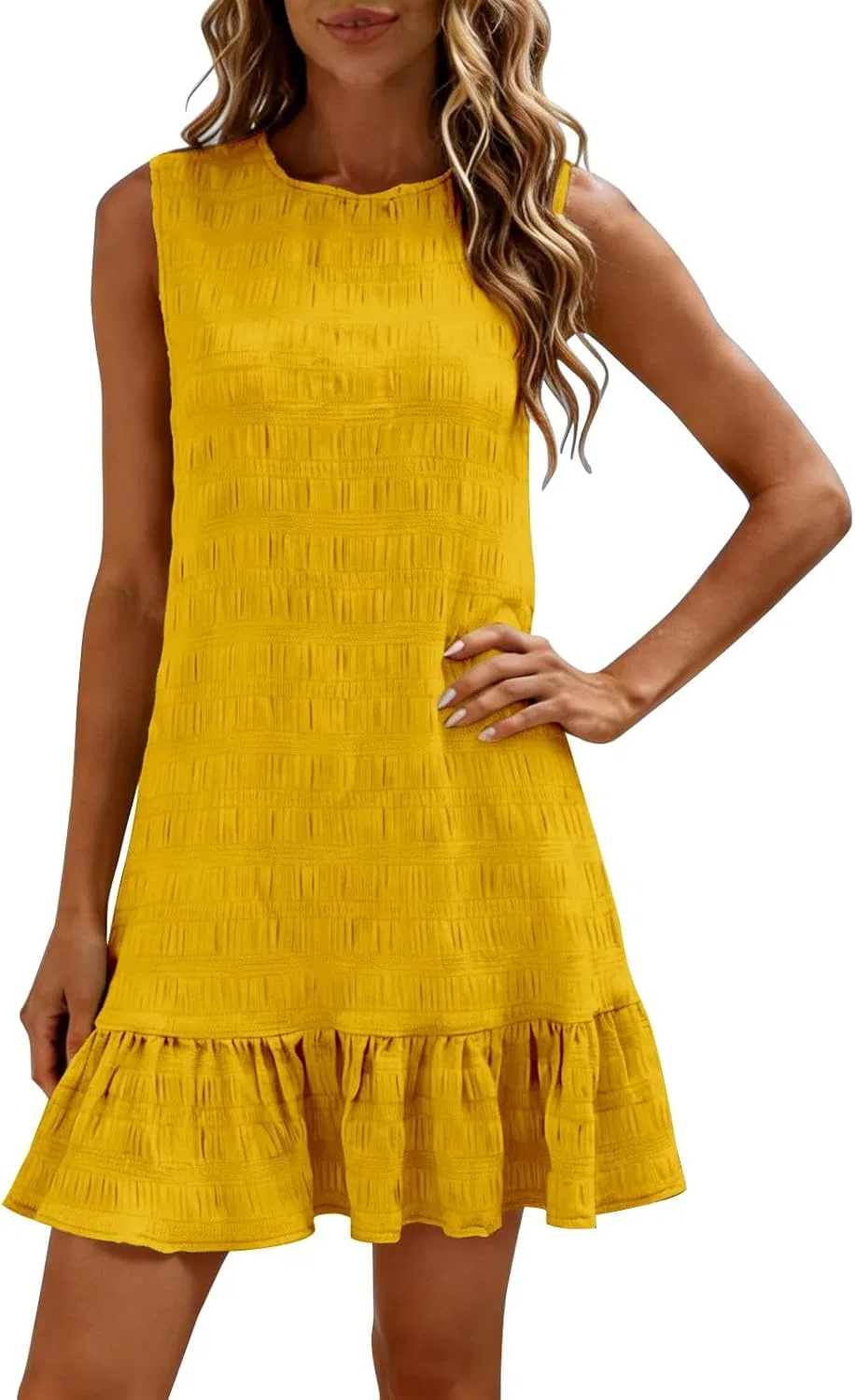Женское повседневное платье миди с рюшами, Yellow