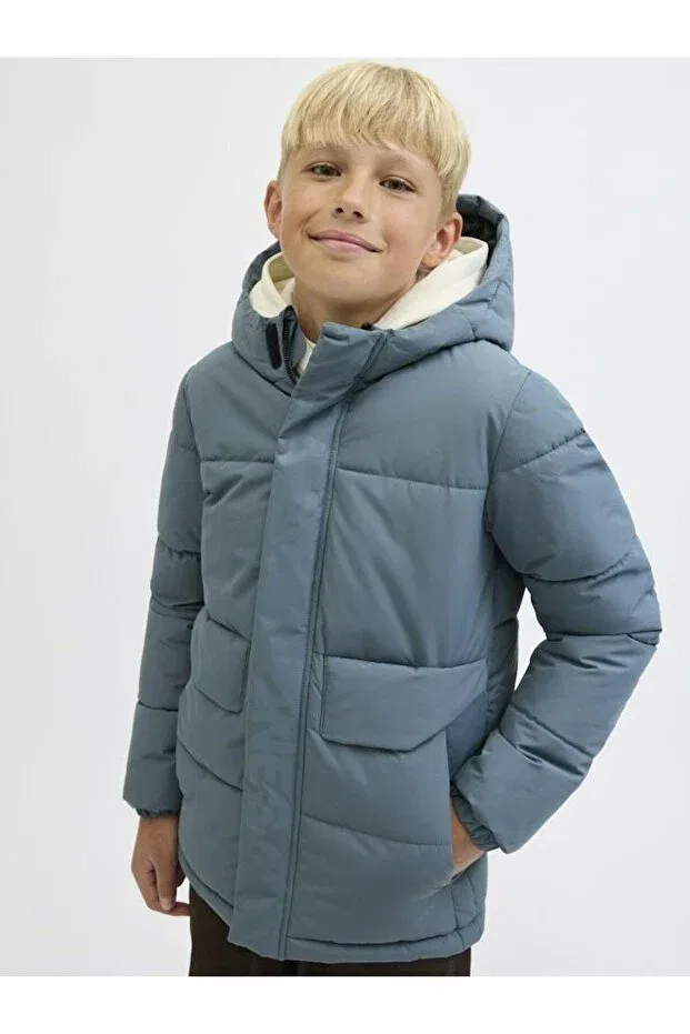 Детское пальто для девочек с капюшоном Jack & Jones, Blue — фото 2