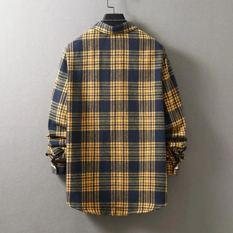 Мужская фланелевая рубашка с длинным рукавом, модель Flannel Shirts for Men, жёлтый — фото 2