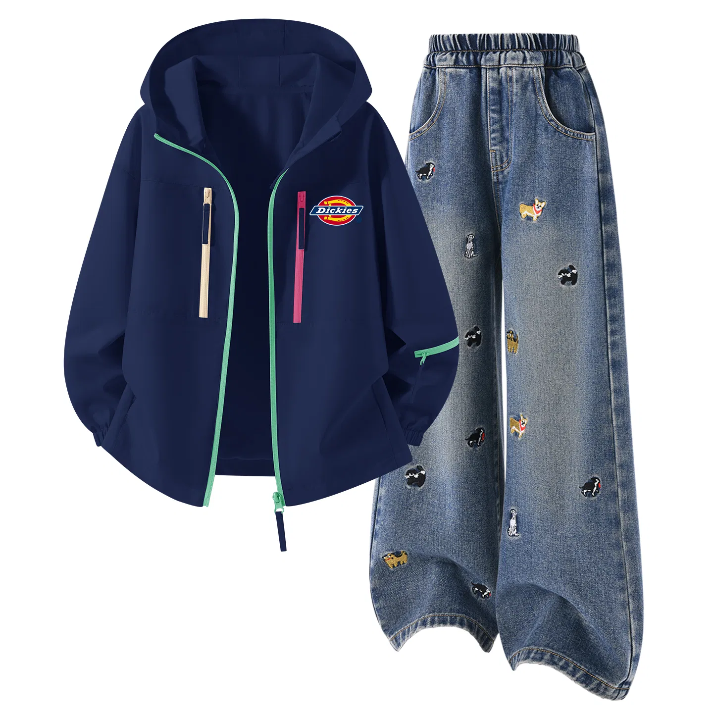 Детский комплект из худи и брюк Dickies, Silicone Standard K Dawn White+Solid Color Denim Blue — фото 3