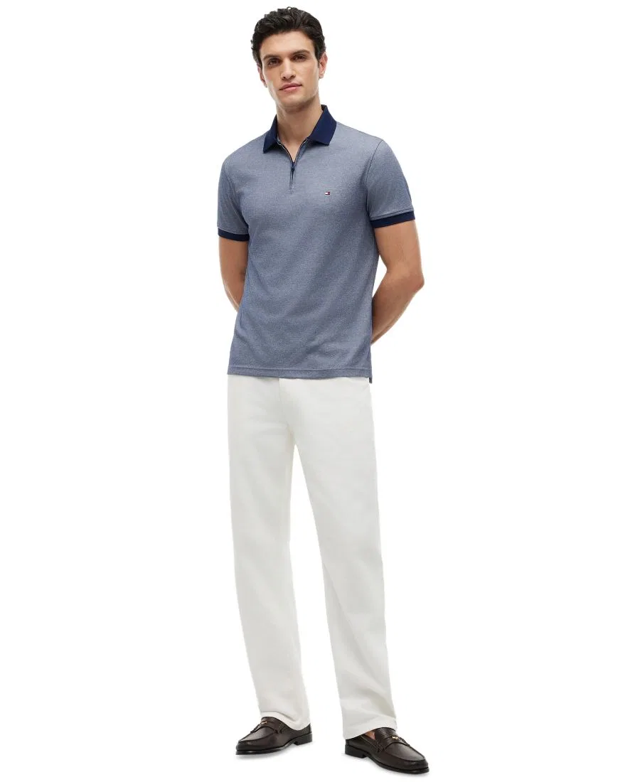 Мужская поло-рубашка с застежкой-молнией, regular fit Tommy Hilfiger, Carbon Navy/White — фото 2
