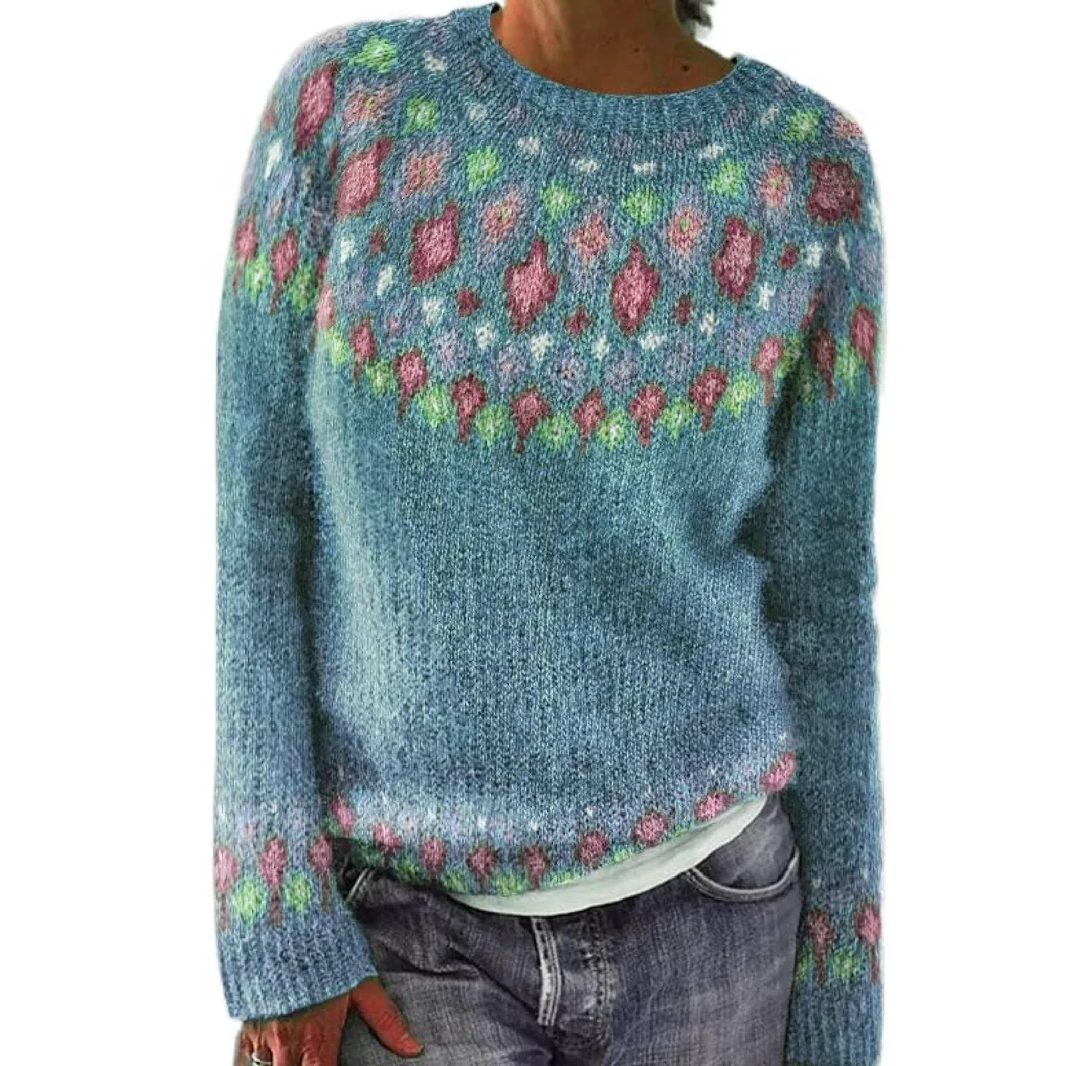 Женский свитер с принтом Fairisle, Icelandic Sweater, Blue