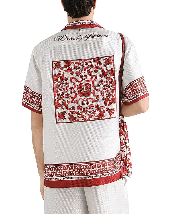Мужская рубашка с коротким рукавом с принтом Floral Pattern Logo Dolce & Gabbana, Natural — фото 3