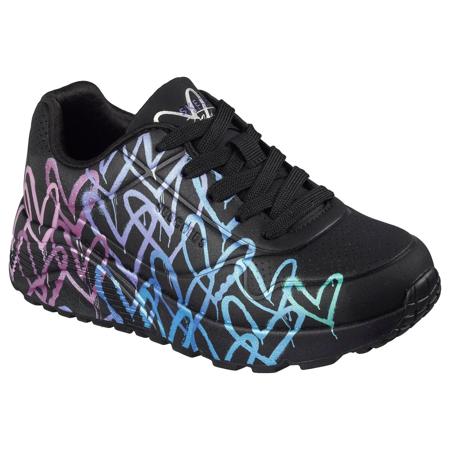 Детские кеды с принтом сердечек Skechers UNO LITE, Black/Multi — фото 4