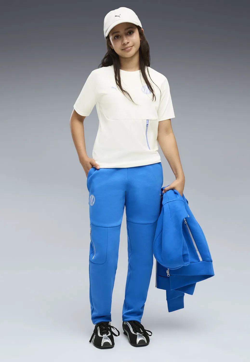 Технические спортивные штаны унисекс Olympique de Marseille - спортивные штаны Puma, Team Royal-Platinum Gray
