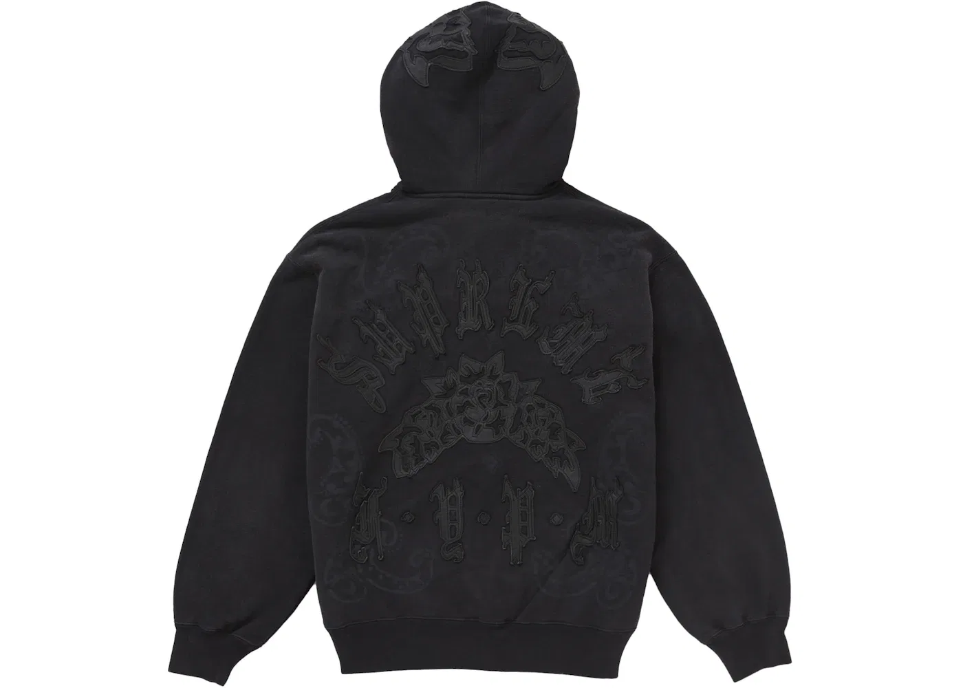 Мужская худи на молнии с кожаной аппликацией Supreme, Black — фото 2