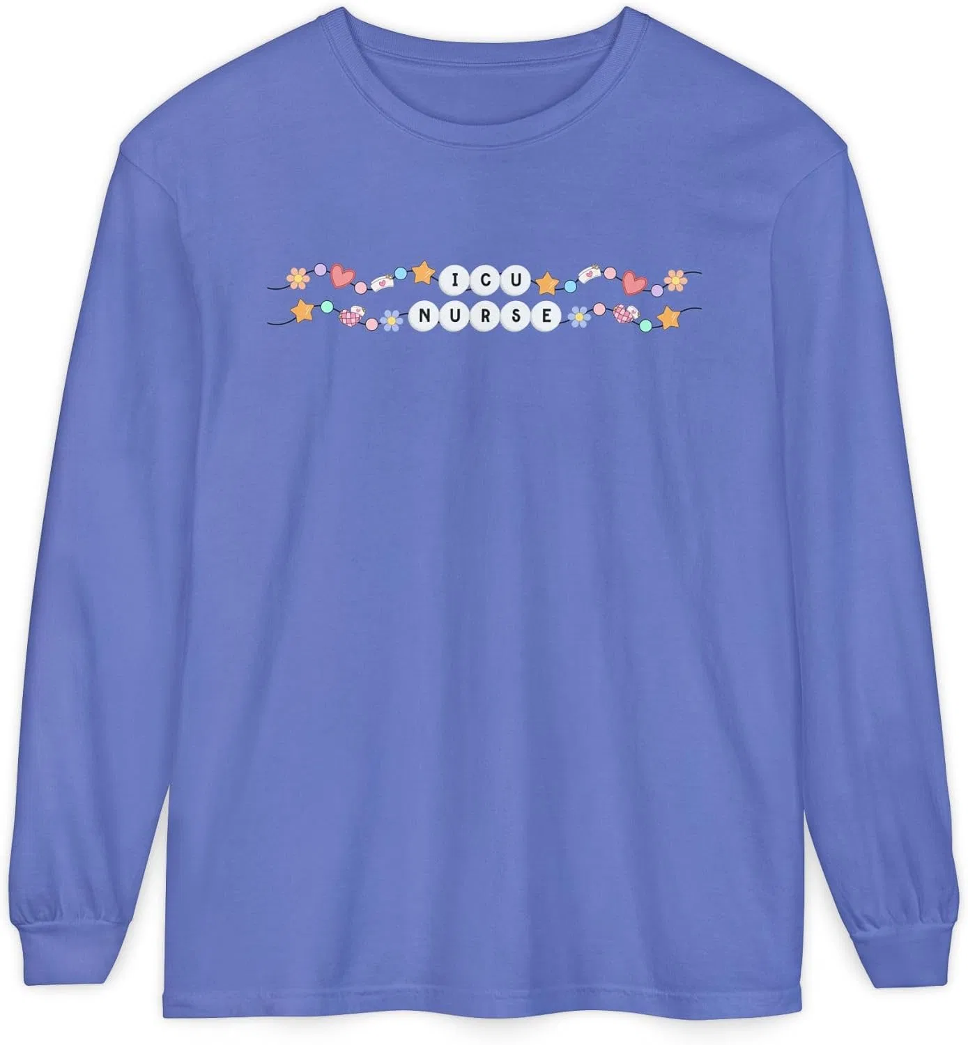 Футболка с длинным рукавом с принтом для медсестры Comfort Colors, Flo Blue