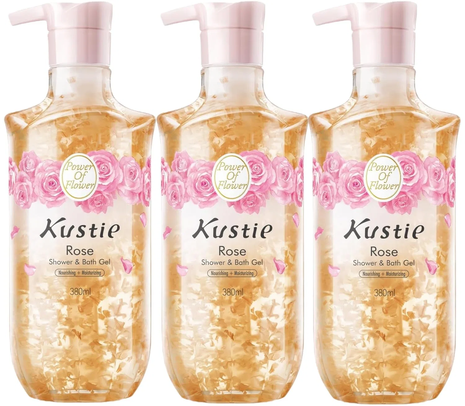 Гель для душа Economy Set с лепестками роз, 3 x 380 мл, Kustie, Rose