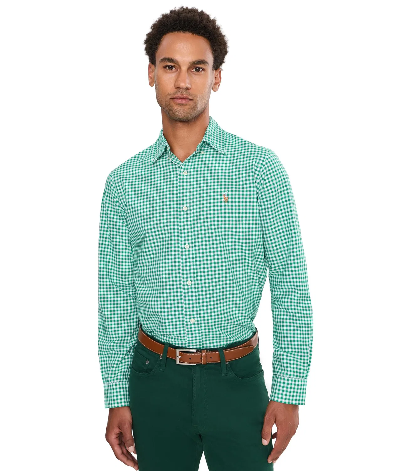 Классическая рубашка Оксфорд из ткани, окрашенной в готовом виде. Polo Ralph Lauren, Scarab Green/White