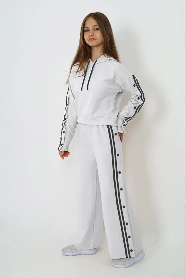 Детский спортивный костюм для девочек хлопковый с капюшоном Oversize Asortik Kids, White
