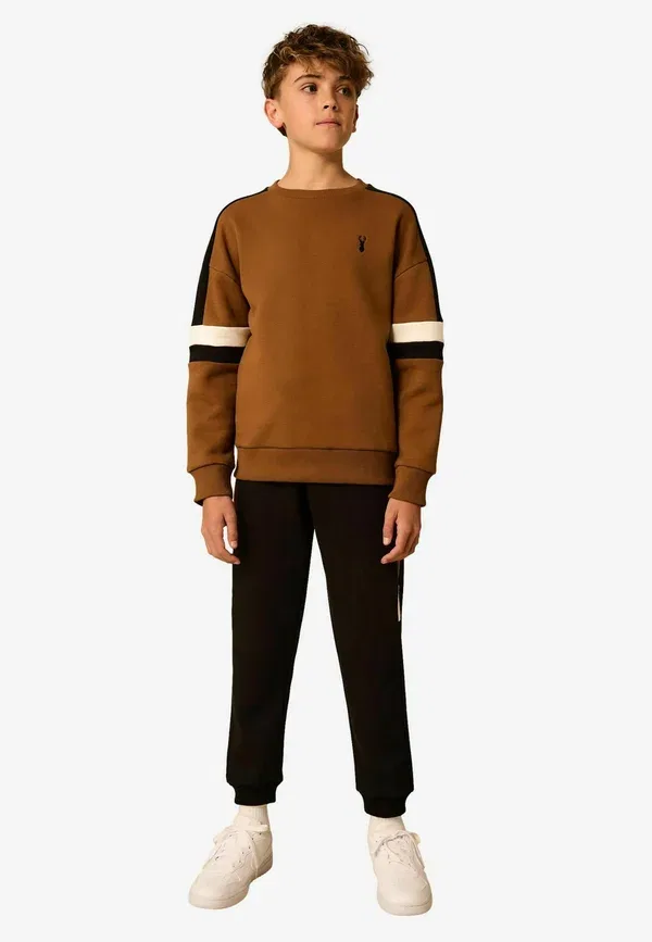 Комплект из худи и брюк, полосатый, Block crew set, Next, tan brown, светло-коричневый — фото 2