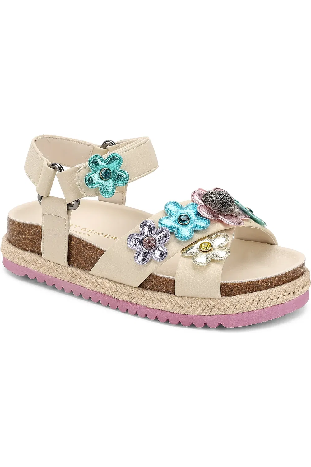 Сандалии детские на платформе с цветочным аппликациями Mini Kensington Flower Kurt Geiger London, Bone Multi