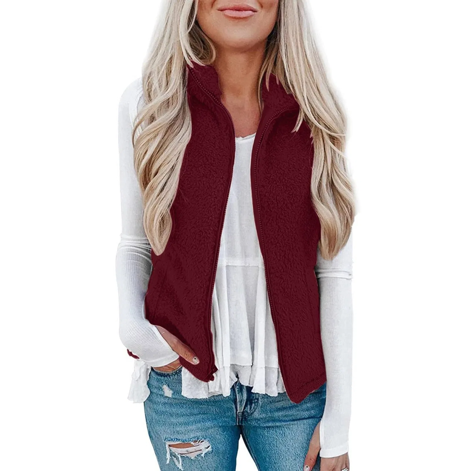 Женский жилет без рукавов с принтом Women's Fleece Vest, Wine — фото 2