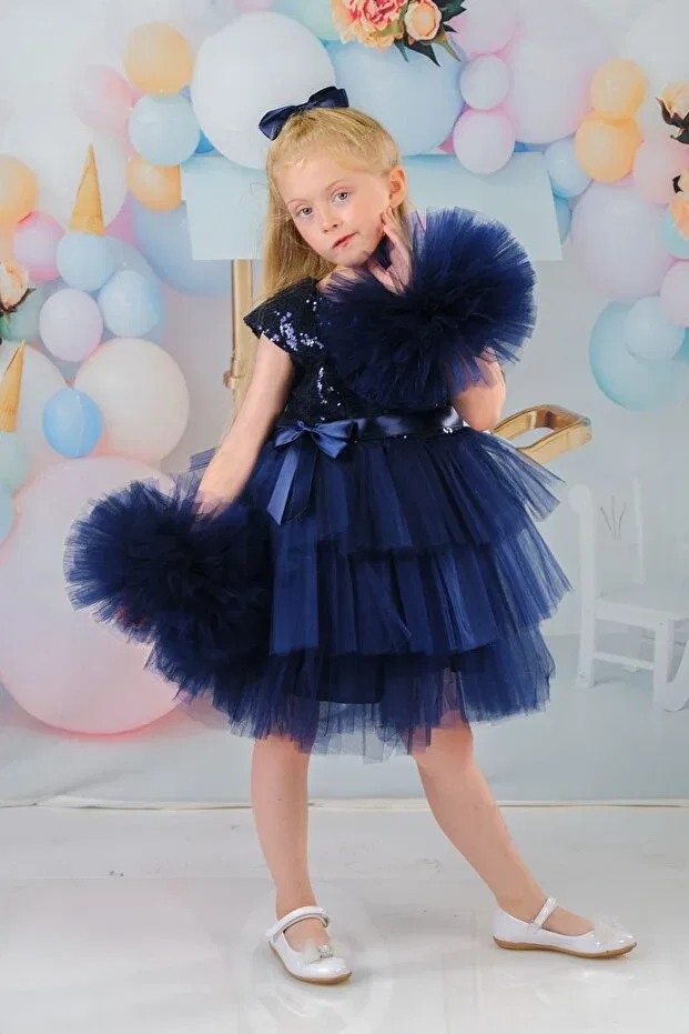 Детское платье для девочек с длинным рукавом Delfini Kids, Navy Blue