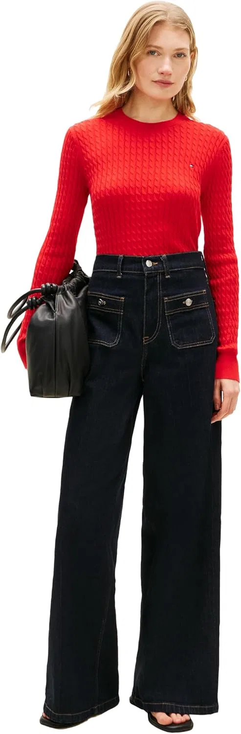 Женский джемпер с кабельным узором Fine Gauge Cable Knit, Tommy Hilfiger, Fireworks — фото 4