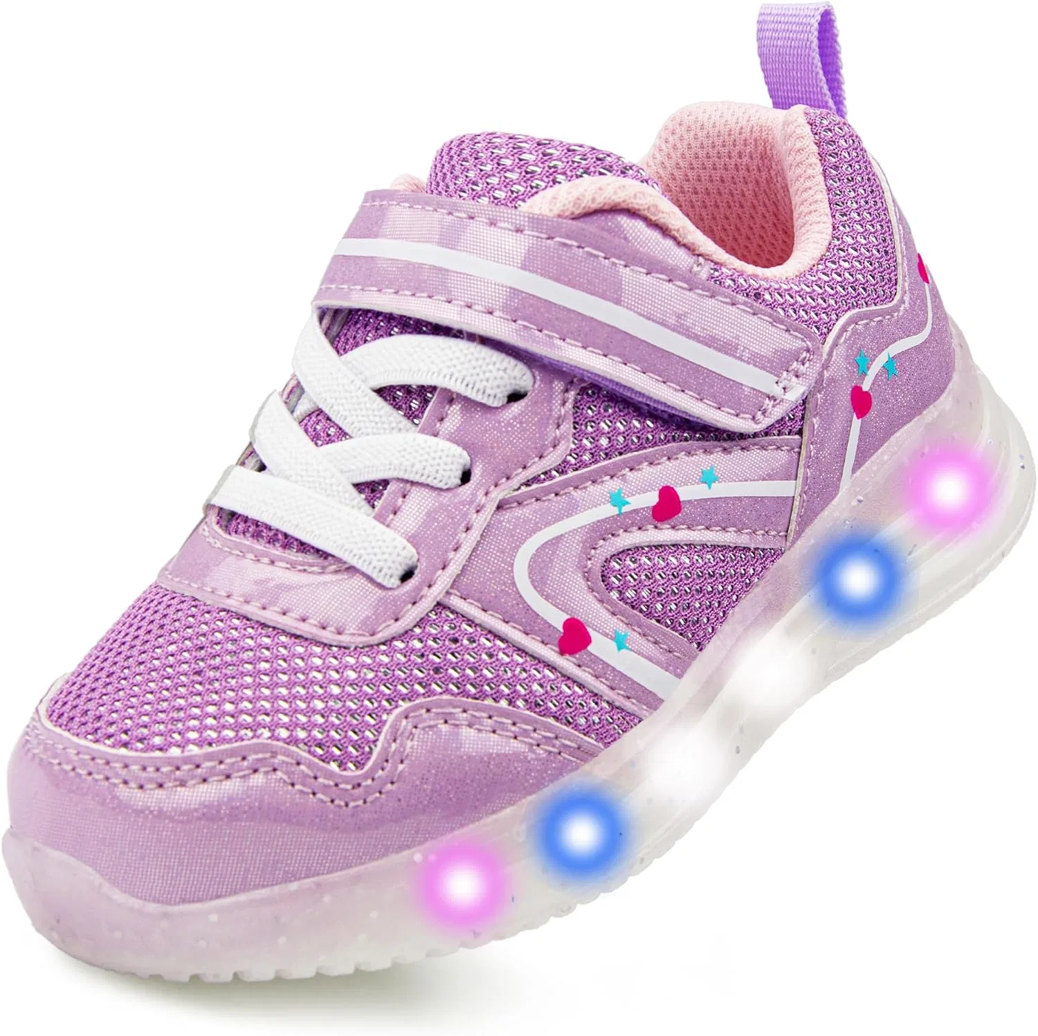 Детские кроссовки для девочек со светящейся подошвой YESKIS, White Purple Light Up Sneakers
