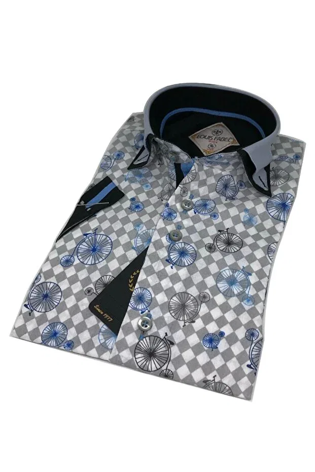 Детская рубашка для мальчиков с коротким рукавом Double Buttoned Bicycle Patterned Short Sleeve Children's Shirt Louis Kids, Navy Blue — фото 2