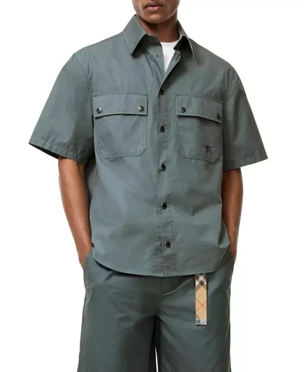 Мужская рубашка с коротким рукавом Relaxed Fit Tropical Gabardine Shirt Burberry, Seafarer Blue