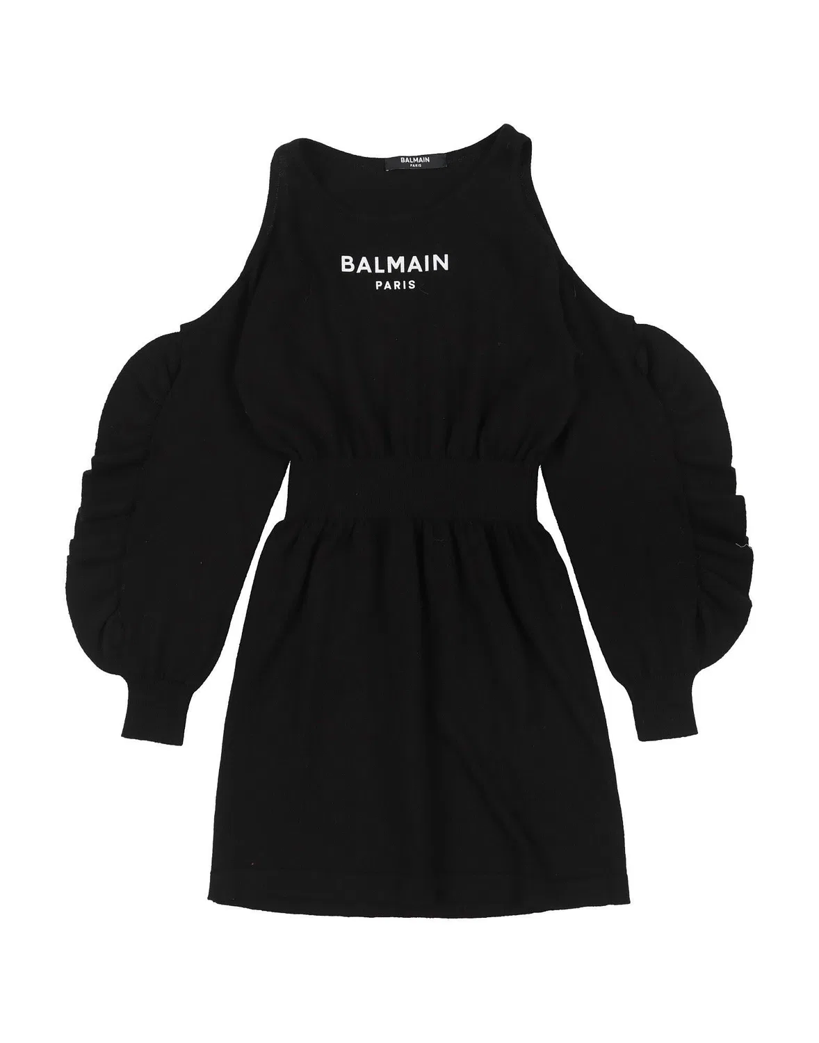 Детское платье для девочек вязаное с открытыми плечами Balmain, черный