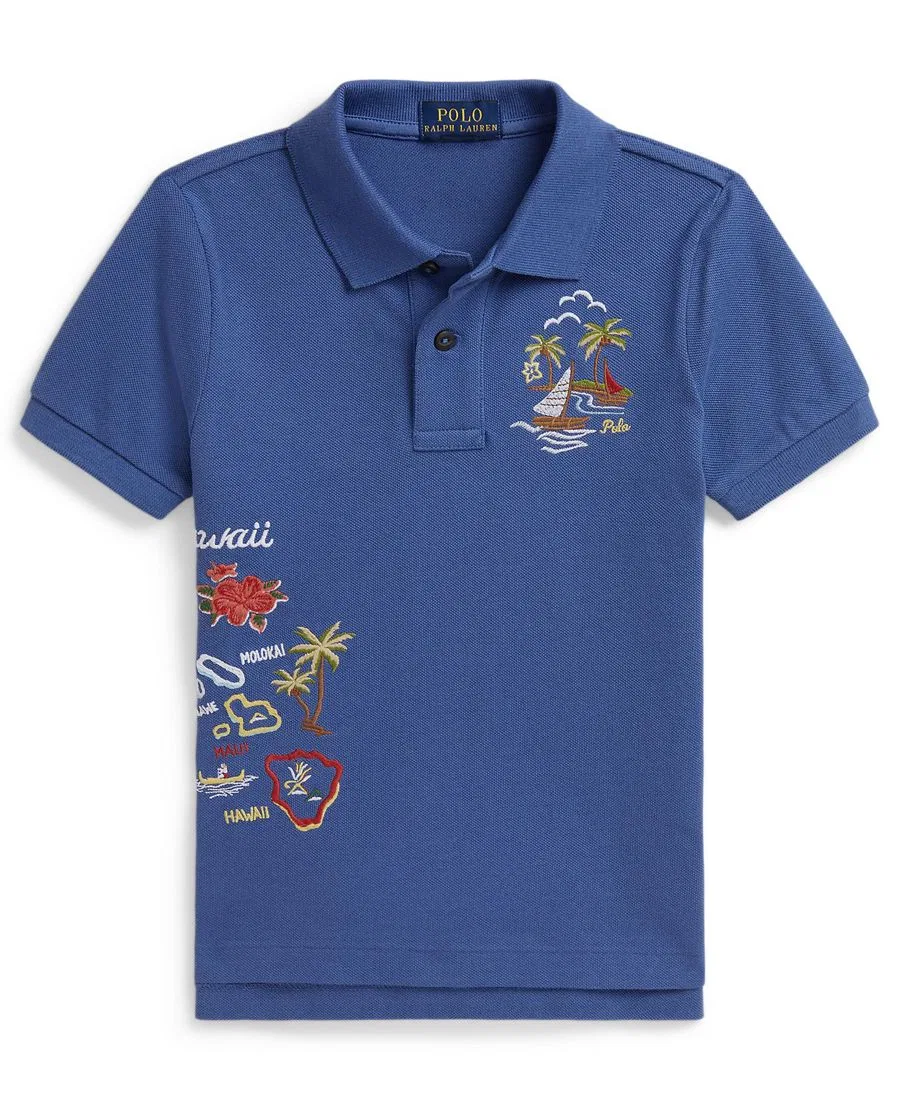 Поло с коротким рукавом из вышитой сетчатой ткани для мальчиков 2-7 лет Polo Ralph Lauren, синий
