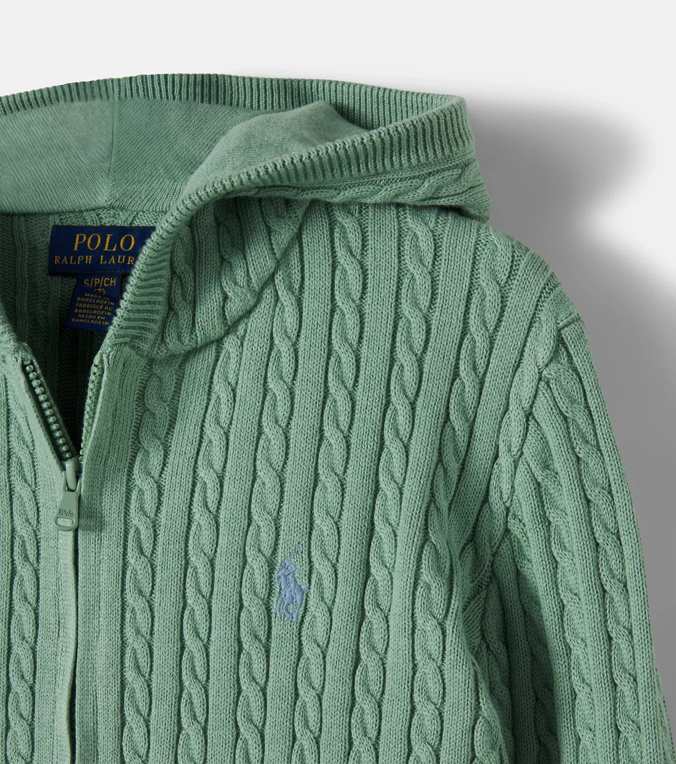 Вязаный кардиган с капюшоном Polo Ralph Lauren Kids, зеленый — фото 4