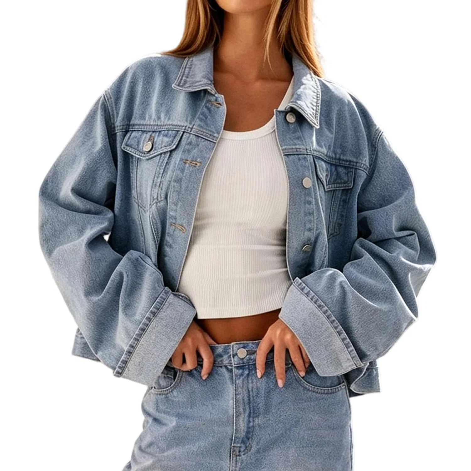 Женская джинсовая куртка oversize в стиле тракер, Azzurro chiaro