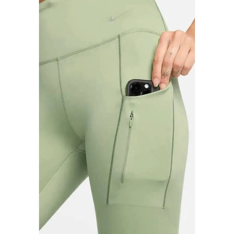 Леггинсы спортивные с высокой посадкой, 7/8, с карманами, модель Go Dri Fit Infinalock High Rise 7/8 Leggings 6 Cepli Toparlayıcı Yüksek Belli Reflektörlü Spor Tayt, Nike, Светло-зеленый — фото 4