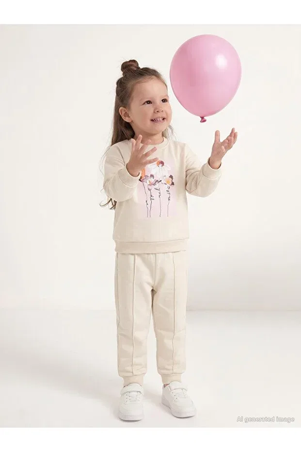 Детский спортивный костюм с принтом Floral Printed Tracksuit Set Civil Girls, Beige
