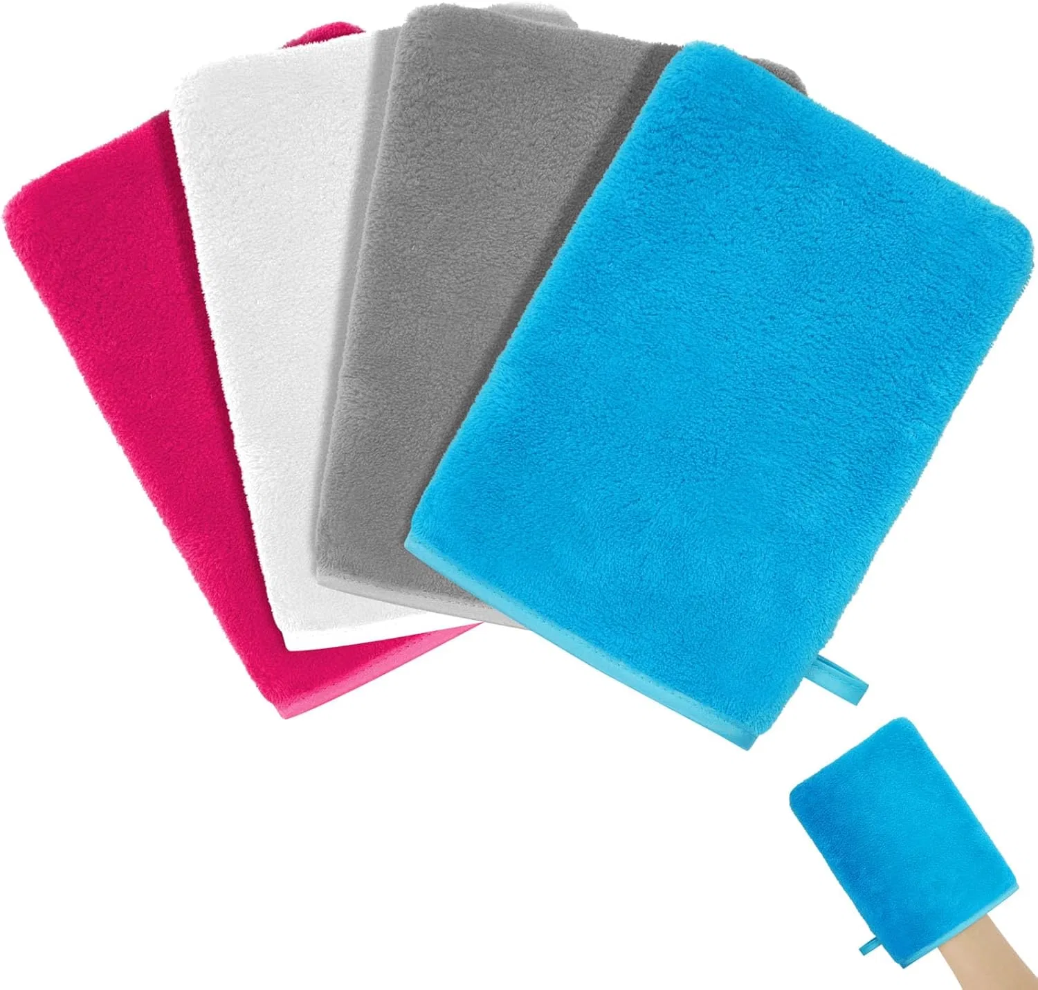 Набор мочалок для лица из кораллового велюра HOTUT, 4 шт, 15x20 см, Grey/White/Blue/Pink