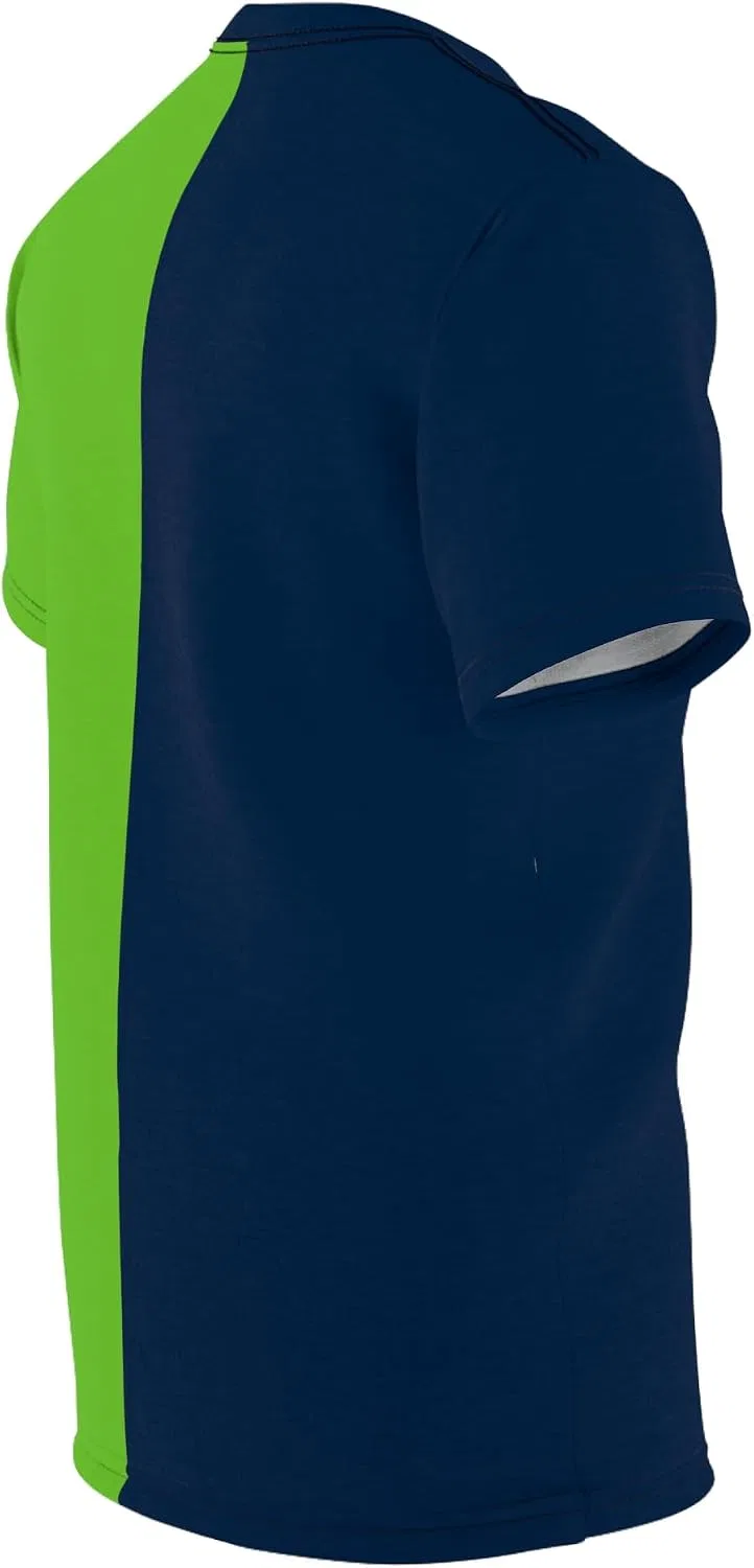 Женская футболка двухцветная Half Blue Half Neon Green, Black Stitching — фото 4