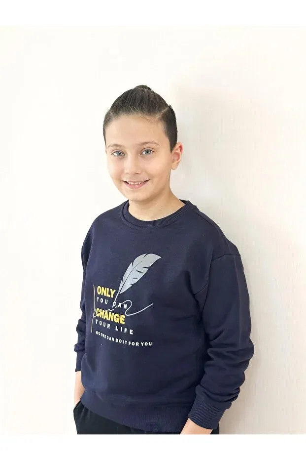 Детское для мальчиков свитшот с принтом Crew neck printed sweat Miababy, Navy Blue