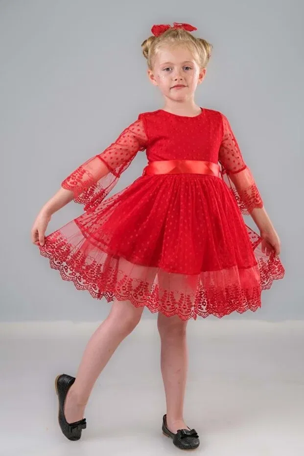 Детское платье для девочек с вышивкой S.T. Sebat Tekstil, Red