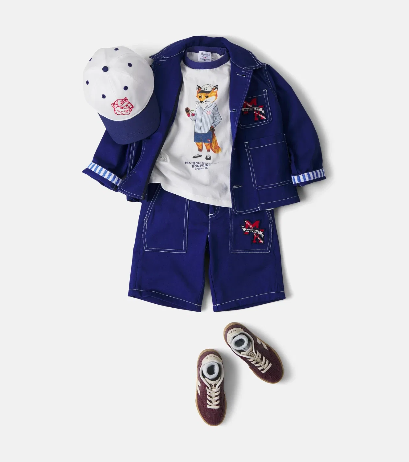 Хлопковые шорты с принтом Elzo Bonpoint x Maison Kitsuné, Bonpoint, синий — фото 2