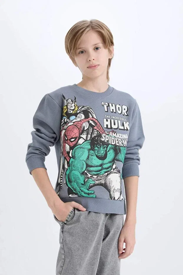 Детские свитшот для мальчиков с принтом Marvel Comics Crew Neck Defacto, Gray-Gr171