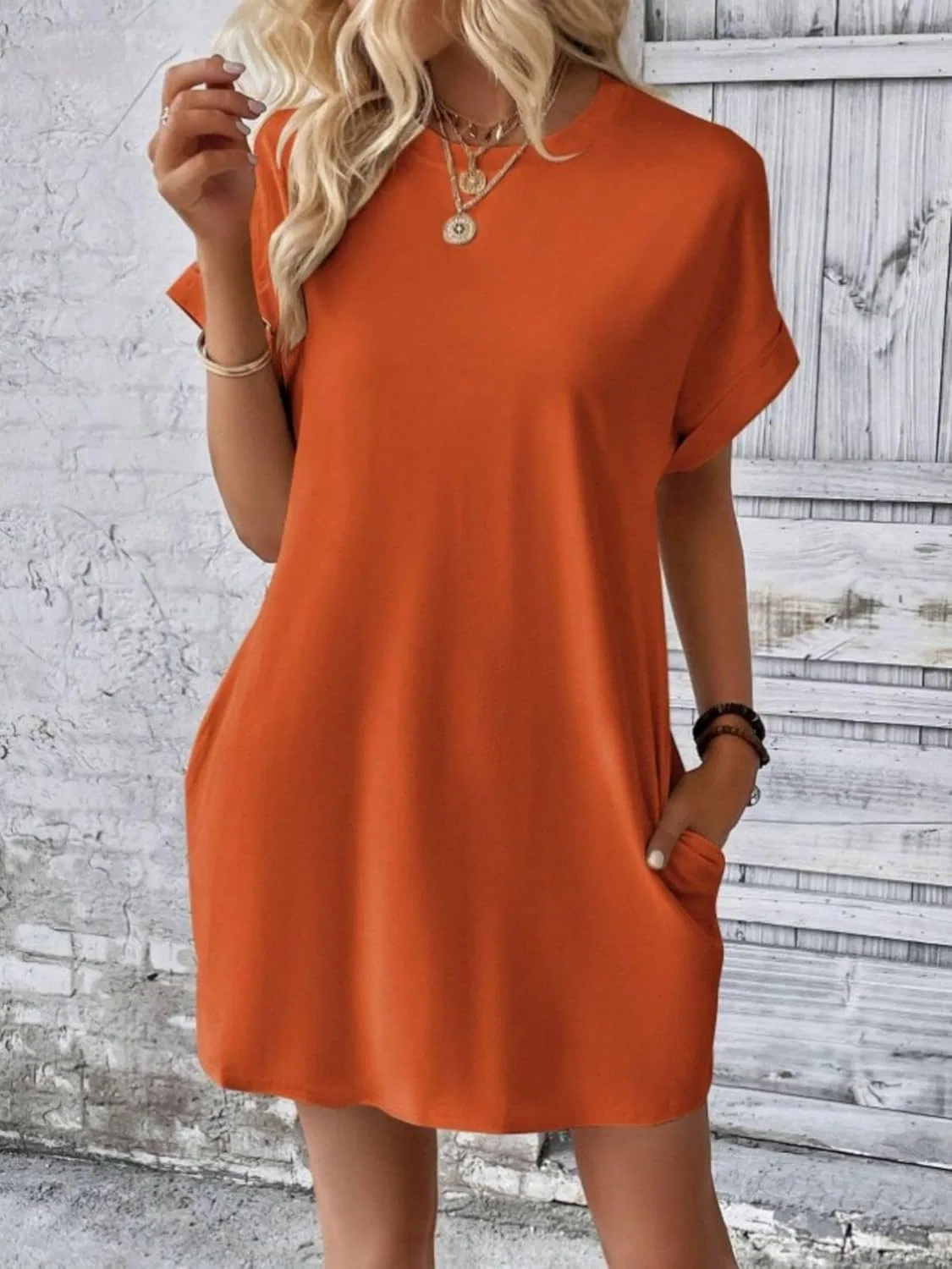 Женское летнее платье-футболка с коротким рукавом, Orange — фото 2