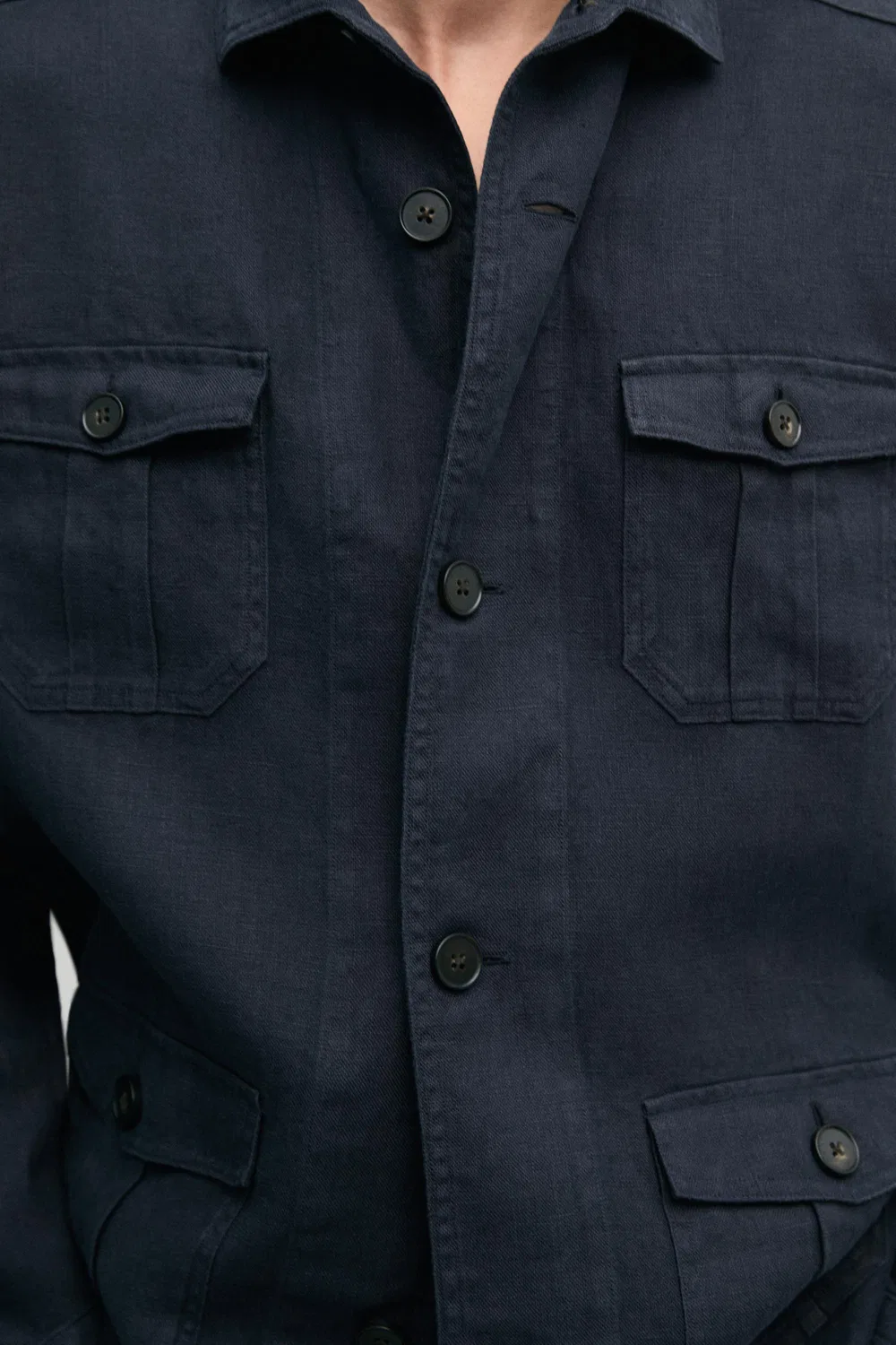 Рубашка из плотного льна с карманами Massimo Dutti, темно-синий — фото 4