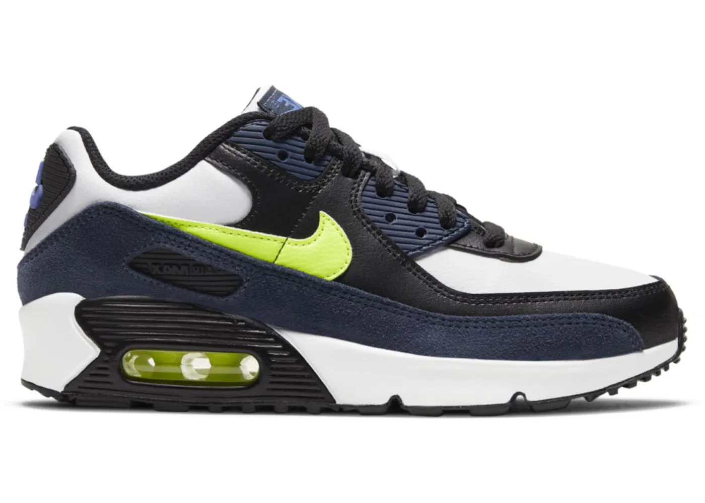 Детские кроссовки Lifestyle Nike Air Max 90 Leather, Midnight Navy/Black/Astronomical Blue/Volt