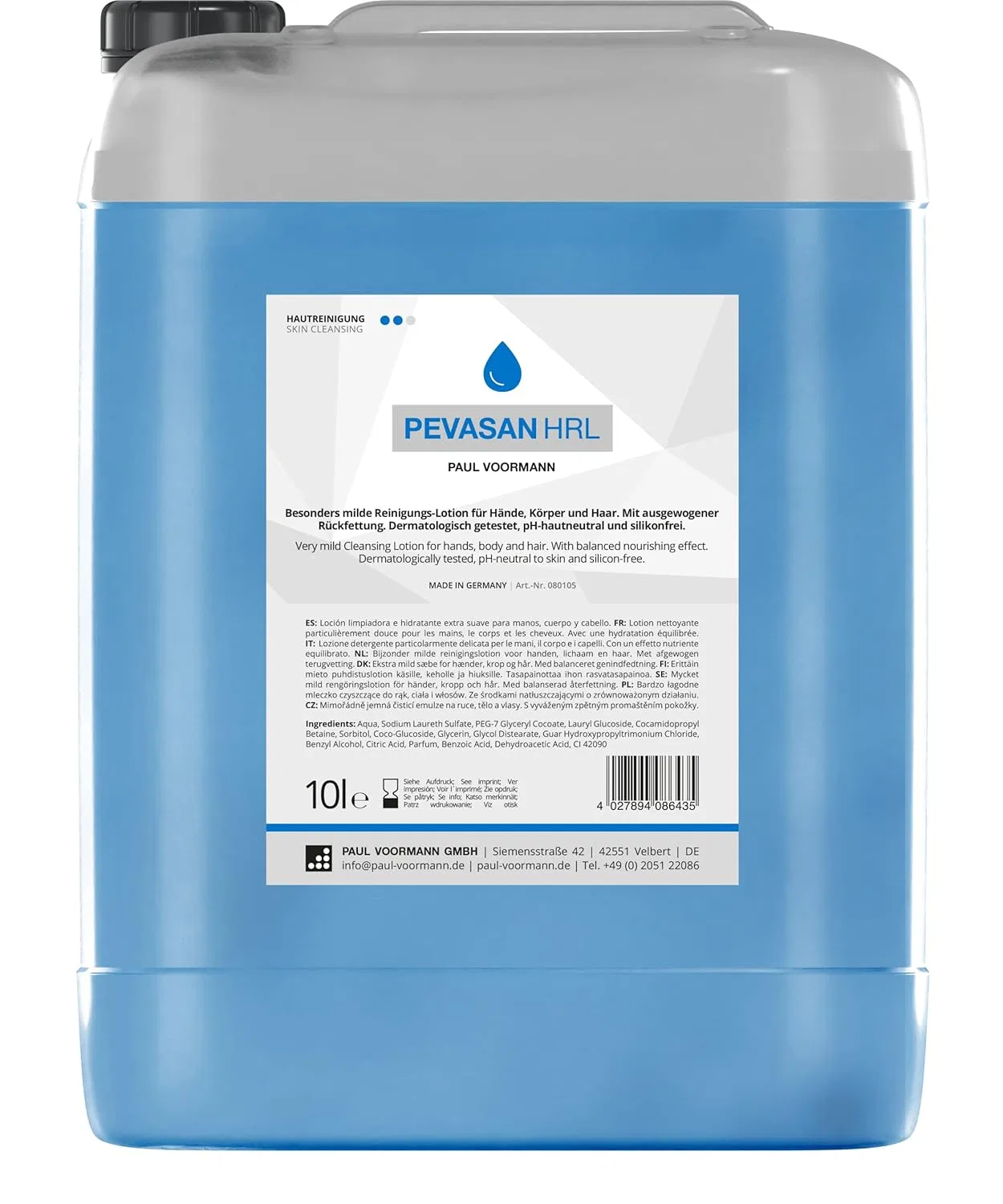 Жидкое мыло Pevasan HRL Premium Ultra Mild, 10 л, без отдушки Paul Voormann
