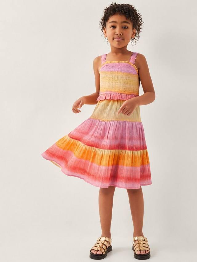 

Детское платье из хлопка с омбре и ярусами Monsoon, Pink