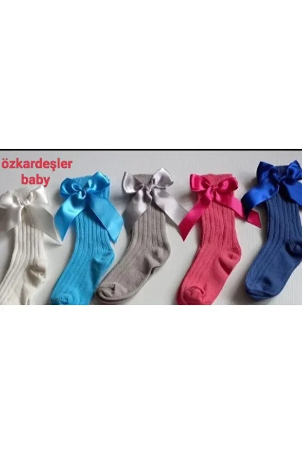 Детские носки для девочек с бантом Özkardeşler Baby, Ecru Blue Gray Rose Dry Sax