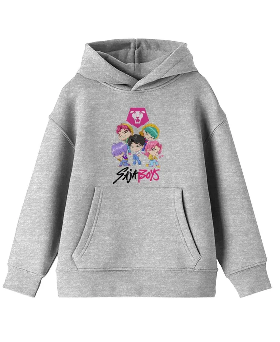 Худи с длинным рукавом с принтом Saja Boys Kawaii Chibi Art Kpop Demon Hunters, Heather Gray